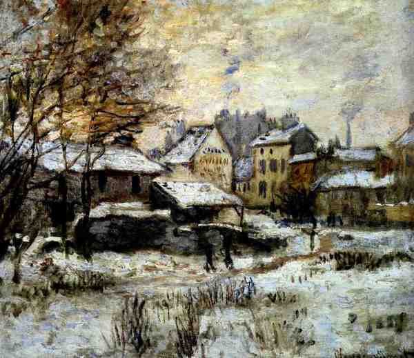 Monet Claude Snow Effect With Setting Sun A4 Photo Print
