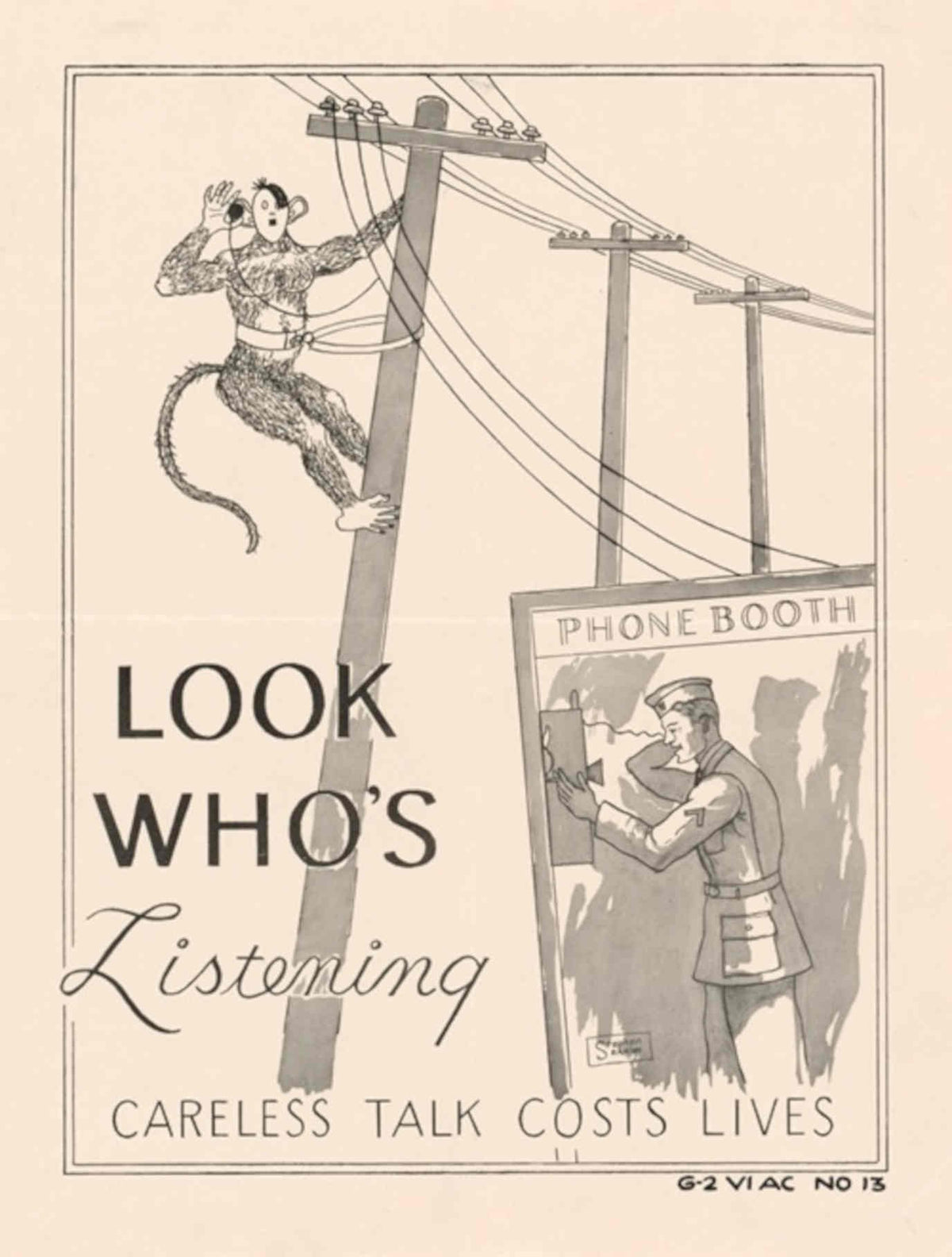 Monkey Telephone Lives American World War II Advert Poster