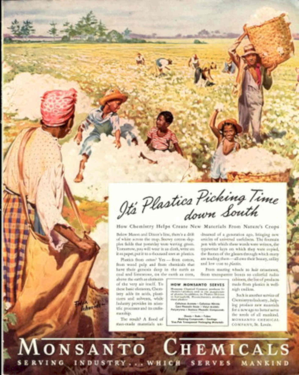 Monsanto Cotton Harvest 1950s Vintage Retro Advert Poster