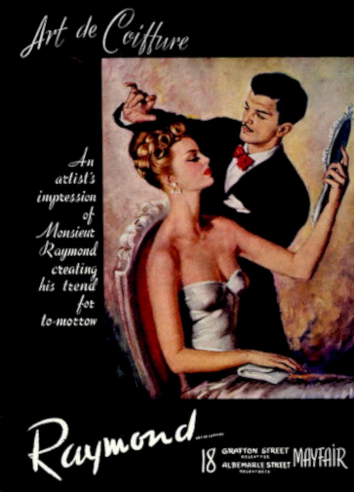 Monsieur Raymond Coiffure 1940s Vintage Retro Advert Poster