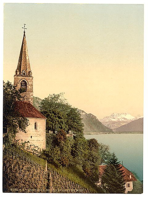 Montreux Dent du Midi Geneva Lake Vintage A4 Photo Print