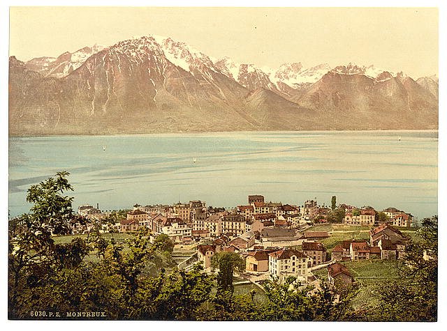 Montreux Savoy Mountains I Geneva Lake Vintage A4 Photo Print