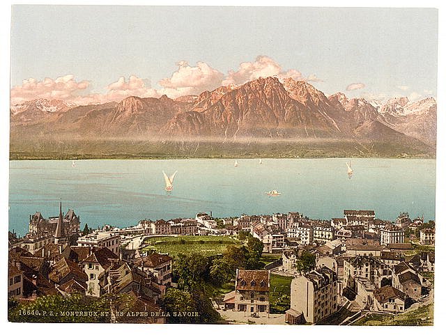 Montreux Savoy Mountains II Geneva Lake Vintage A4 Photo Print