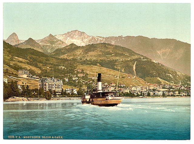 Montreux and Glion Geneva Lake Vintage A4 Photo Print
