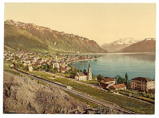 Montreux general view I Geneva Lake Vintage A4 Photo Print