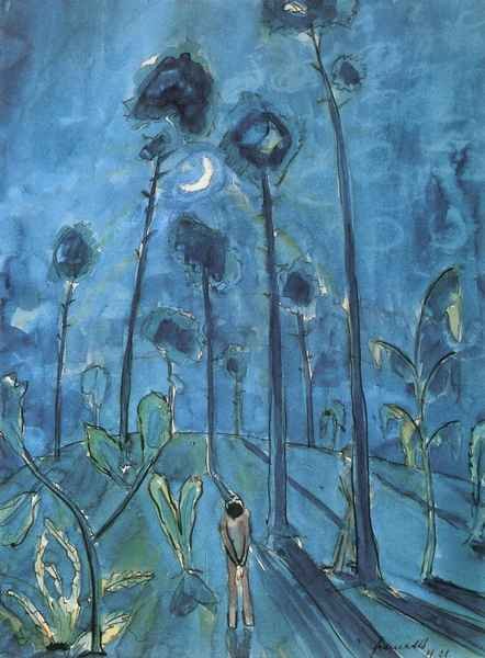 Moon landscape two figures by Walter Gramatte Expressionism A4 Photo Print