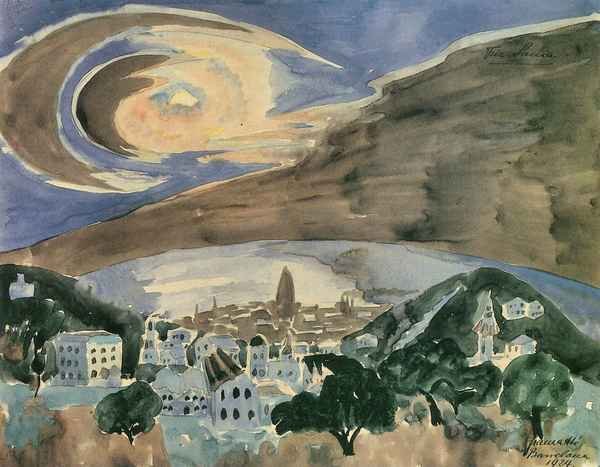 Moon over Barcelona by Walter Gramatte Expressionism A4 Photo Print