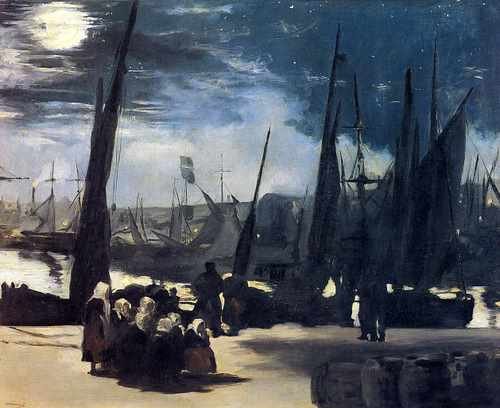 Moonlight Over Bologne Harbor 1869 A4 Photo Print