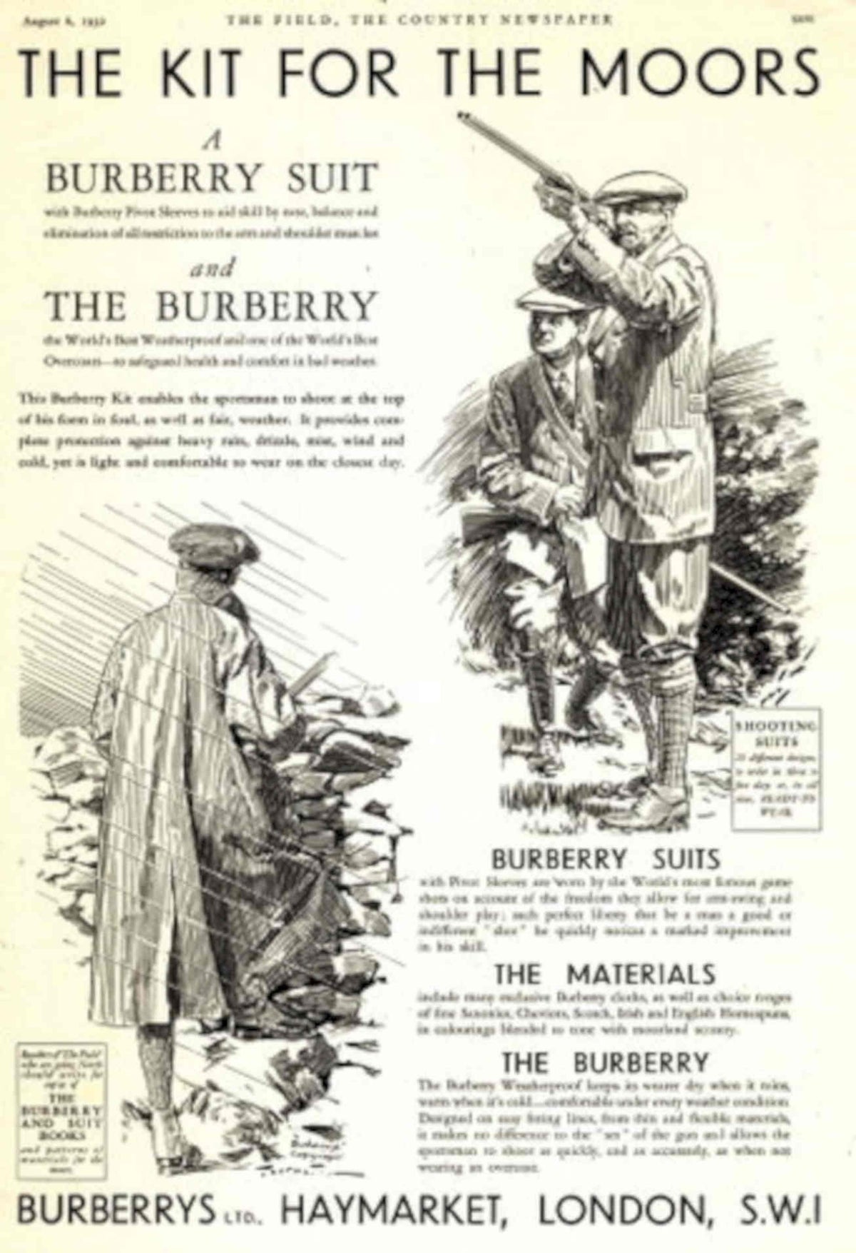 Moorland Suit Shotgun 1930s Vintage Retro Advert Poster