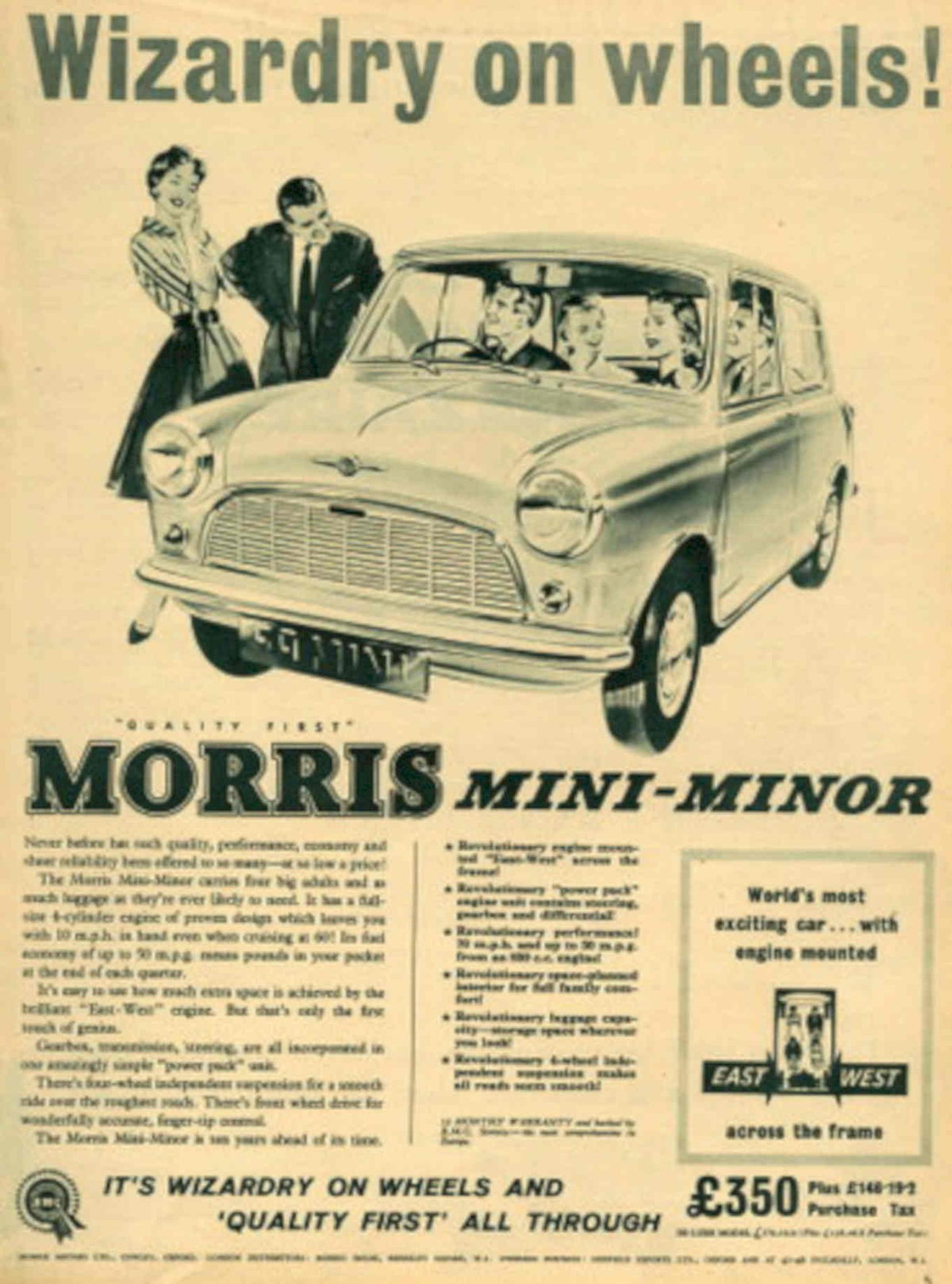 Morris Mini Minor 1950s Vintage Retro Advert Poster