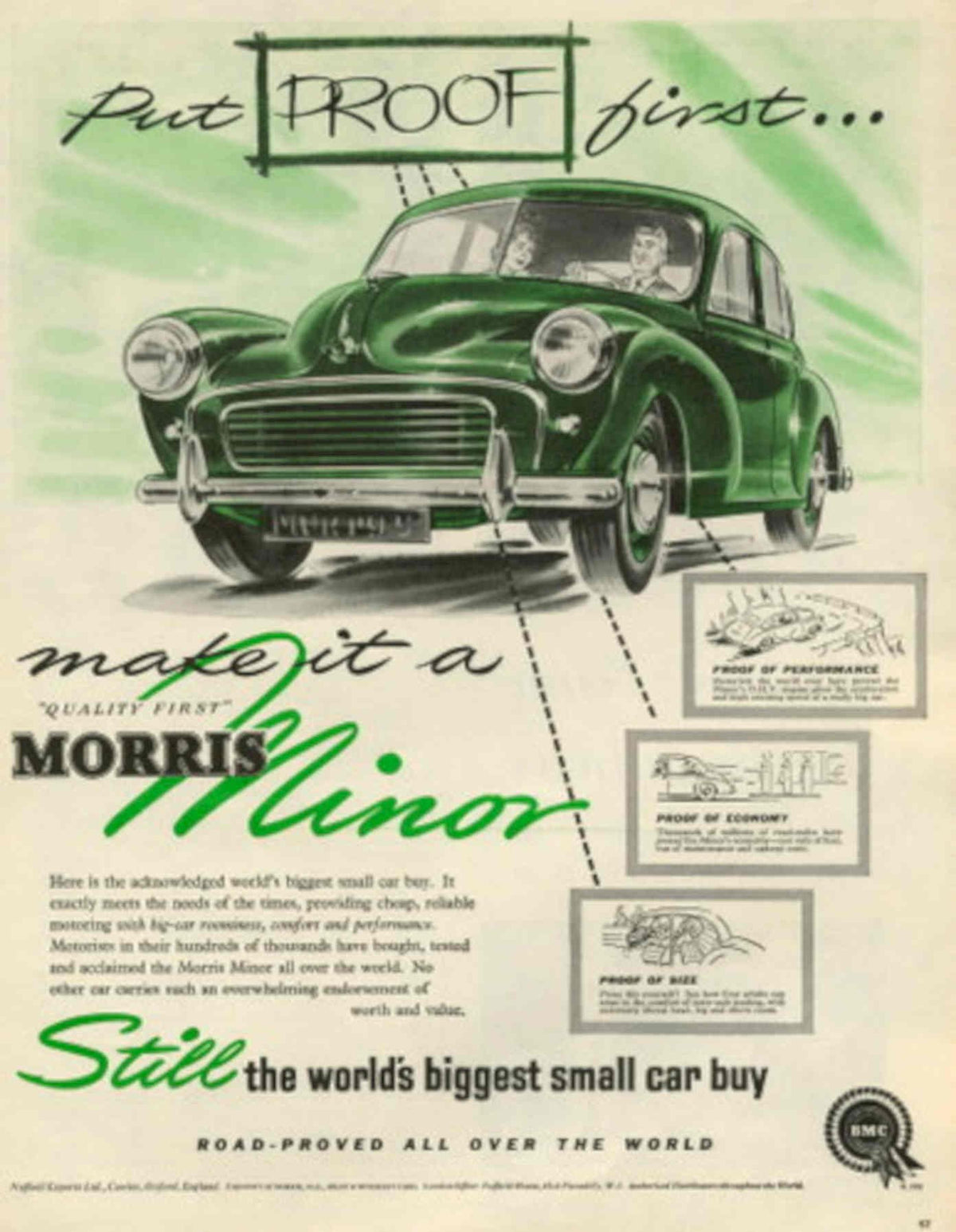 Morris Minor Proof 1950s Vintage Retro Advert Poster