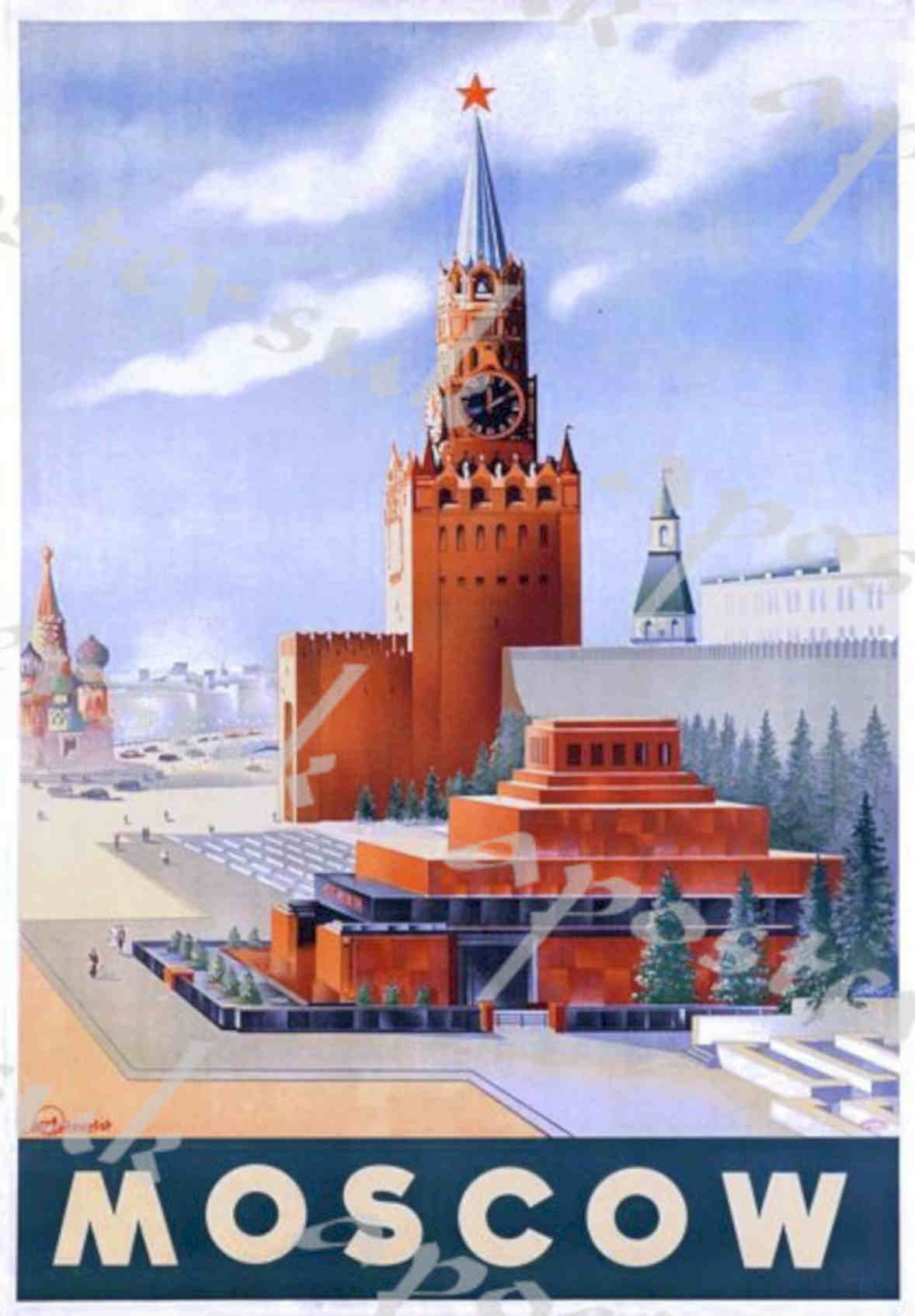Moscow Spasskaya Tower Vintage Retro Advert Poster A4 Photo Print