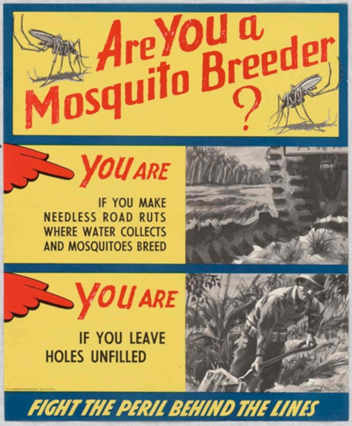Mosquito Breeding Roads American World War II Advert Poster