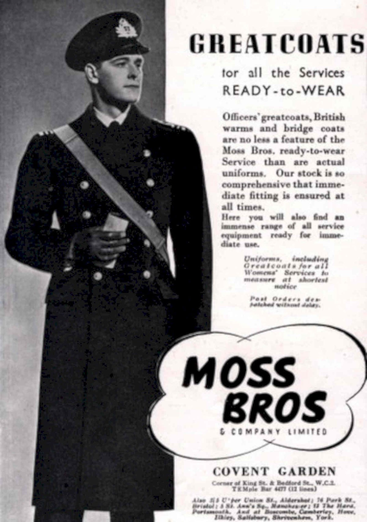 Moss Greatcoats Services 1940s Vintage Retro Advert Poster