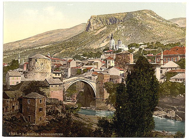 Mostar Romer Bridge Herzegowina Vintage A4 Photo Print