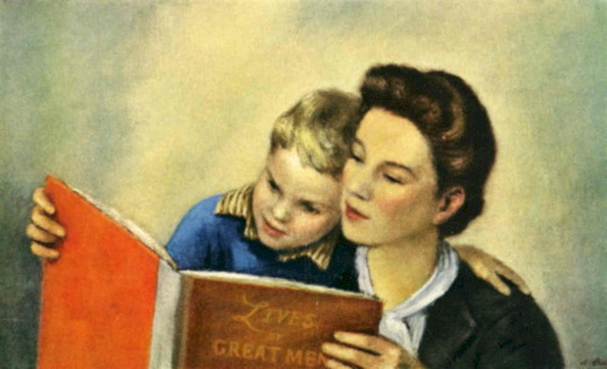 Mother Son Reading 1940s Vintage Retro Advert Poster