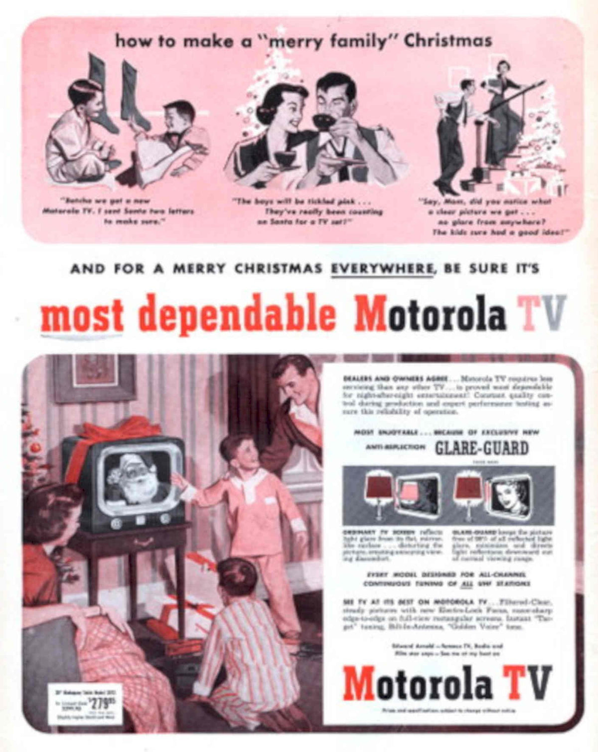 Motorola Tv Family 3 1950s Vintage Retro Advert Poster