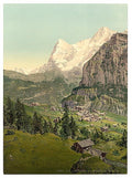 Mount Eiger and Monch Murren Bernese Oberland Vintage A4 Photo Print