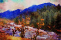 Mountains 213003 Near Kashmir Valley, India A4 Limited Edition Watercolour Print