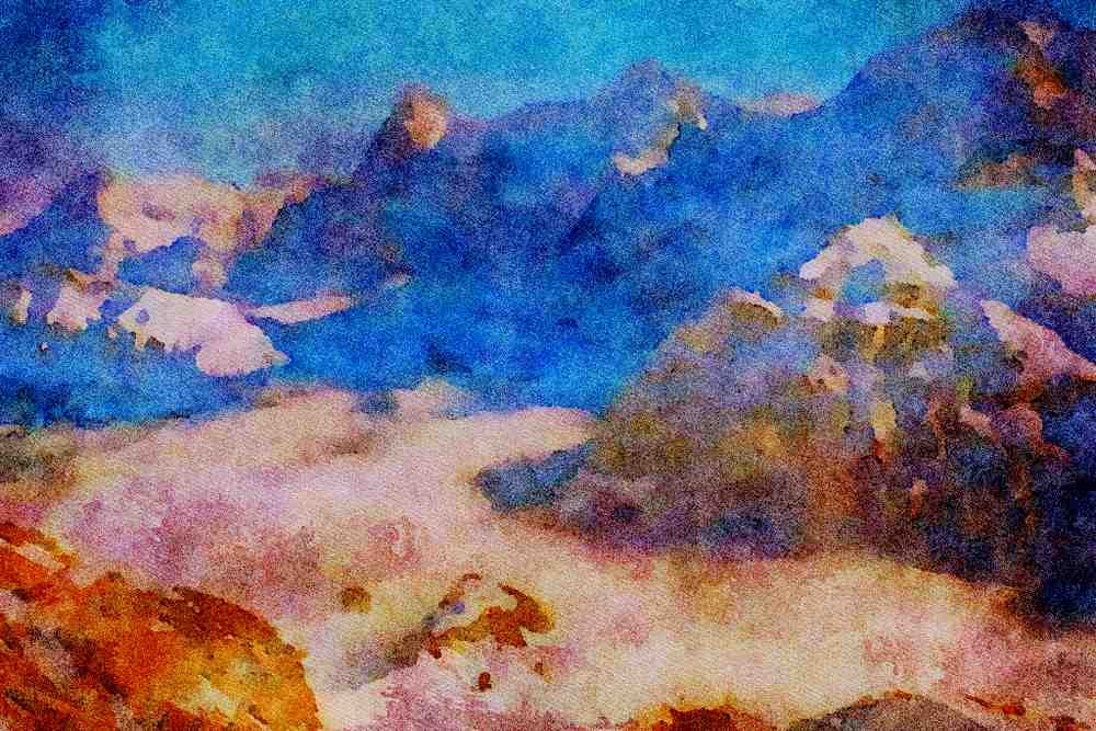 Mountains 213035 View From Jungfrau, Switzerland A4 Limited Edition Watercolour Print