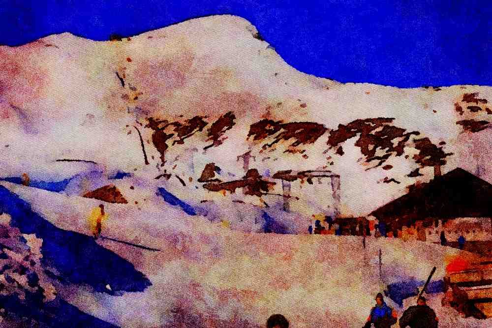 Mountains 213037 Ski Lift, Wengen, Switzerland A4 Limited Edition Watercolour Print