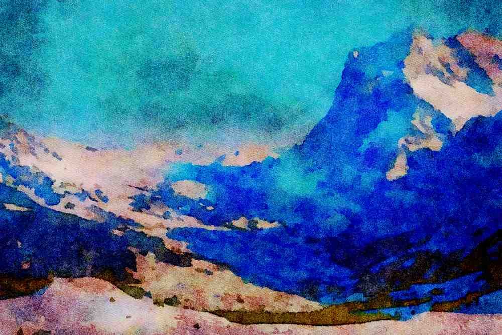 Mountains 213038 Mt. Eiger_ Mt. Monch, Switzerland A4 Limited Edition Watercolour Print