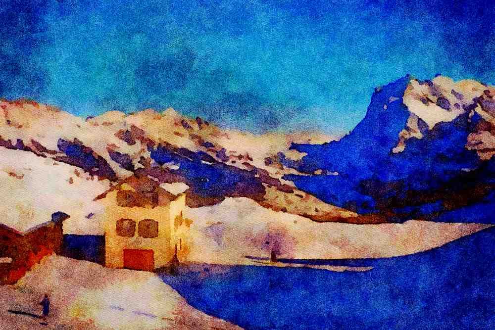 Mountains 213039 Ski Run, Grinlewald, Switzerland A4 Limited Edition Watercolour Print
