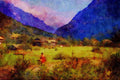 Mountains 213064 Valley At Lauterbrunnen, Switzerland A4 Limited Edition Watercolour Print