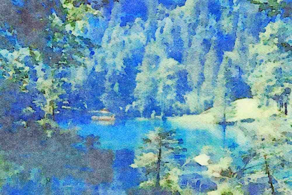 Mountains 213074 Lac Blue, Switzerland A4 Limited Edition Watercolour Print