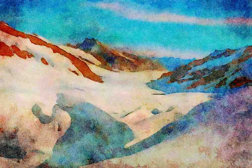 Mountains 213079 Glacier, Switzerland A4 Limited Edition Watercolour Print