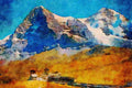 Mountains 213081 Kleine Scheidegg, Eiger_ Monch, Switzerland A4 Limited Edition Watercolour Print