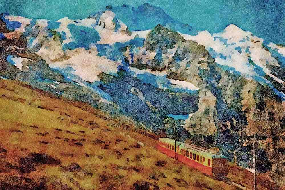Mountains 213082 Kleine Scheidegg, Jungfrau, Switzerland A4 Limited Edition Watercolour Print