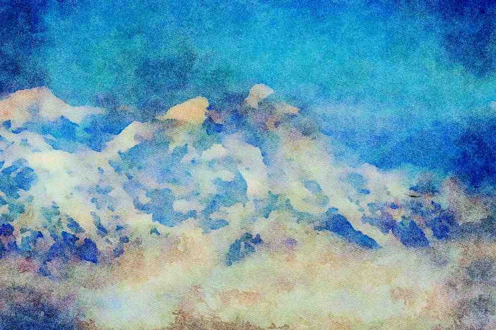 Mountains 213092 Kanchanjunga Mountains, Darjeeling, India A4 Limited Edition Watercolour Print