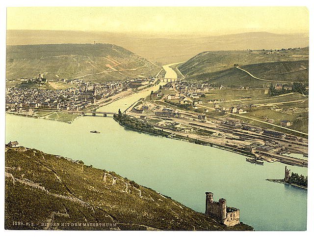 Mouse Tower and Rossel Bingen the Rhine Vintage A4 Photo Print