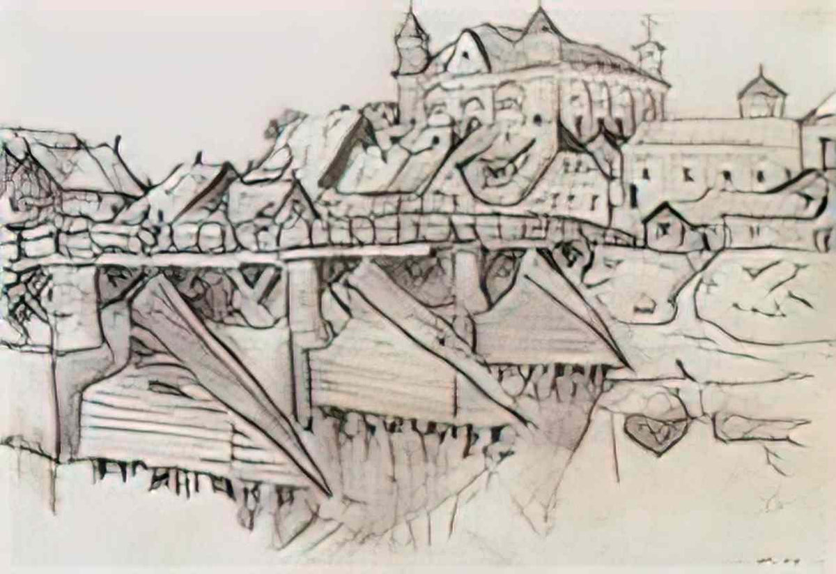 Mstislav Dobuzhinsky bridge in k dainiai 1933 Art A4 Photo Print