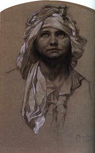 Mucha Alphonse Head Of A Girl A4 Photo Print