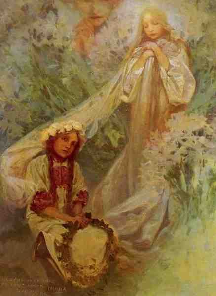 Mucha Alphonse Maria Madonna Of The Lilies A4 Photo Print