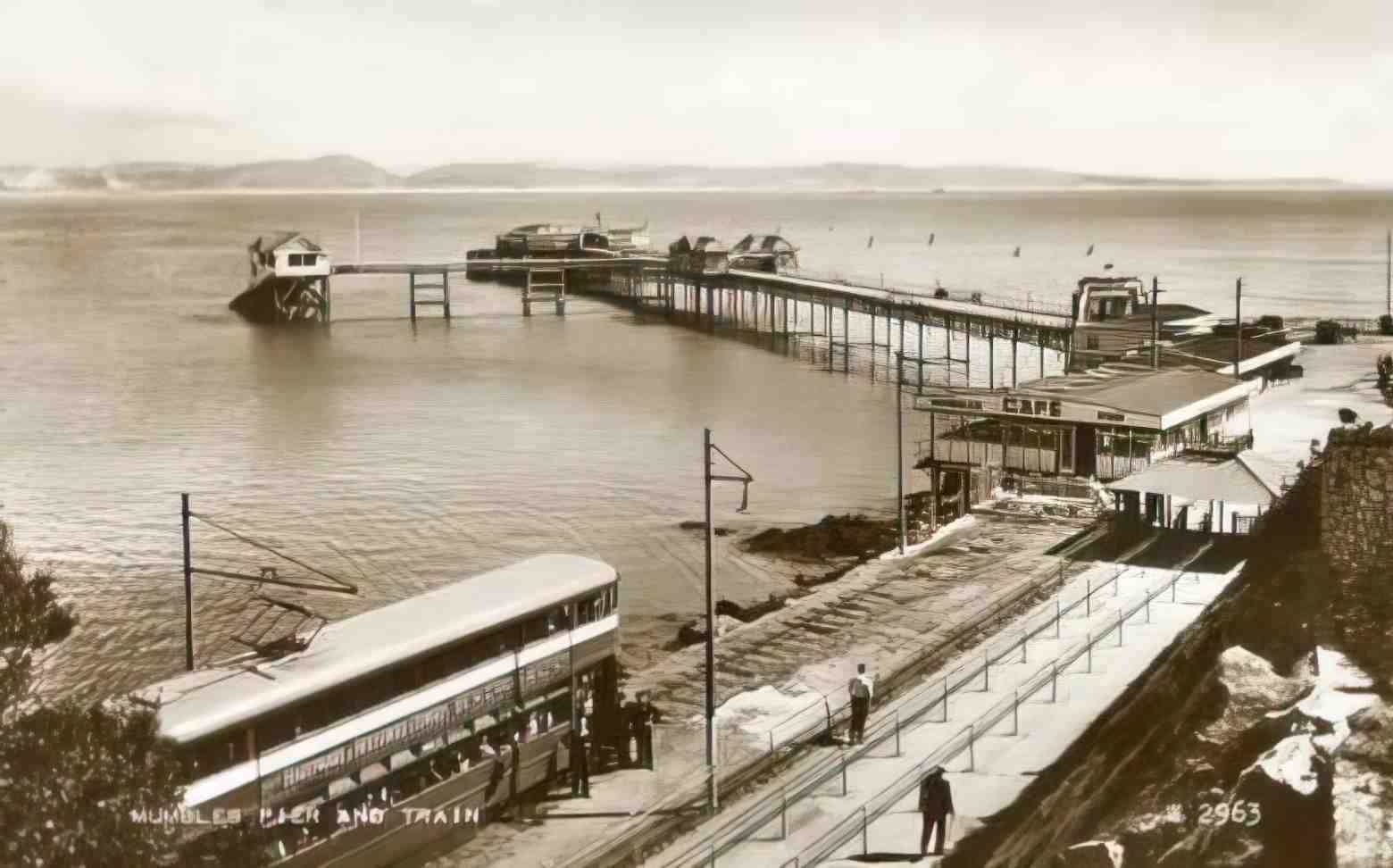 Mumbles Pier and Train in the 1950s Vintage A4 Photo Print