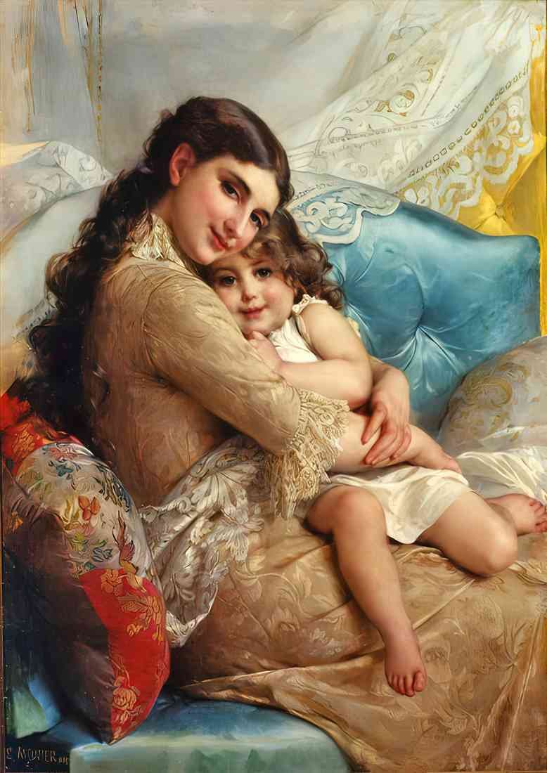 Munier Emile 1885 02 portrait of a mother and daughter USE 2016 A4 Photo Print