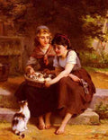 Munier Emile Deux Filles Avec Un Panier De Chatons A4 Photo Print