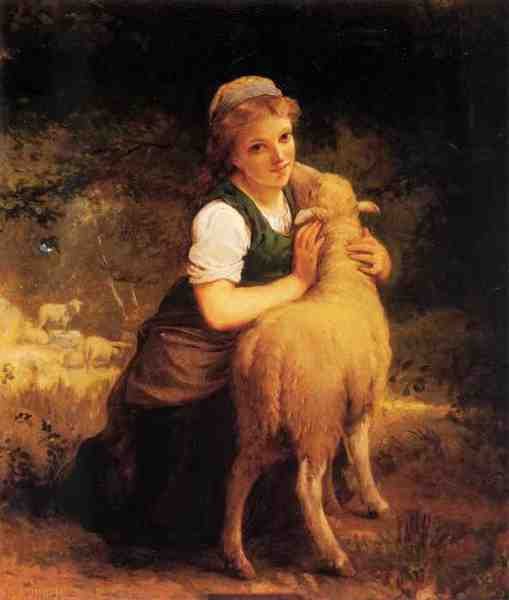 Munier Emile Young Girl With Lamb A4 Photo Print