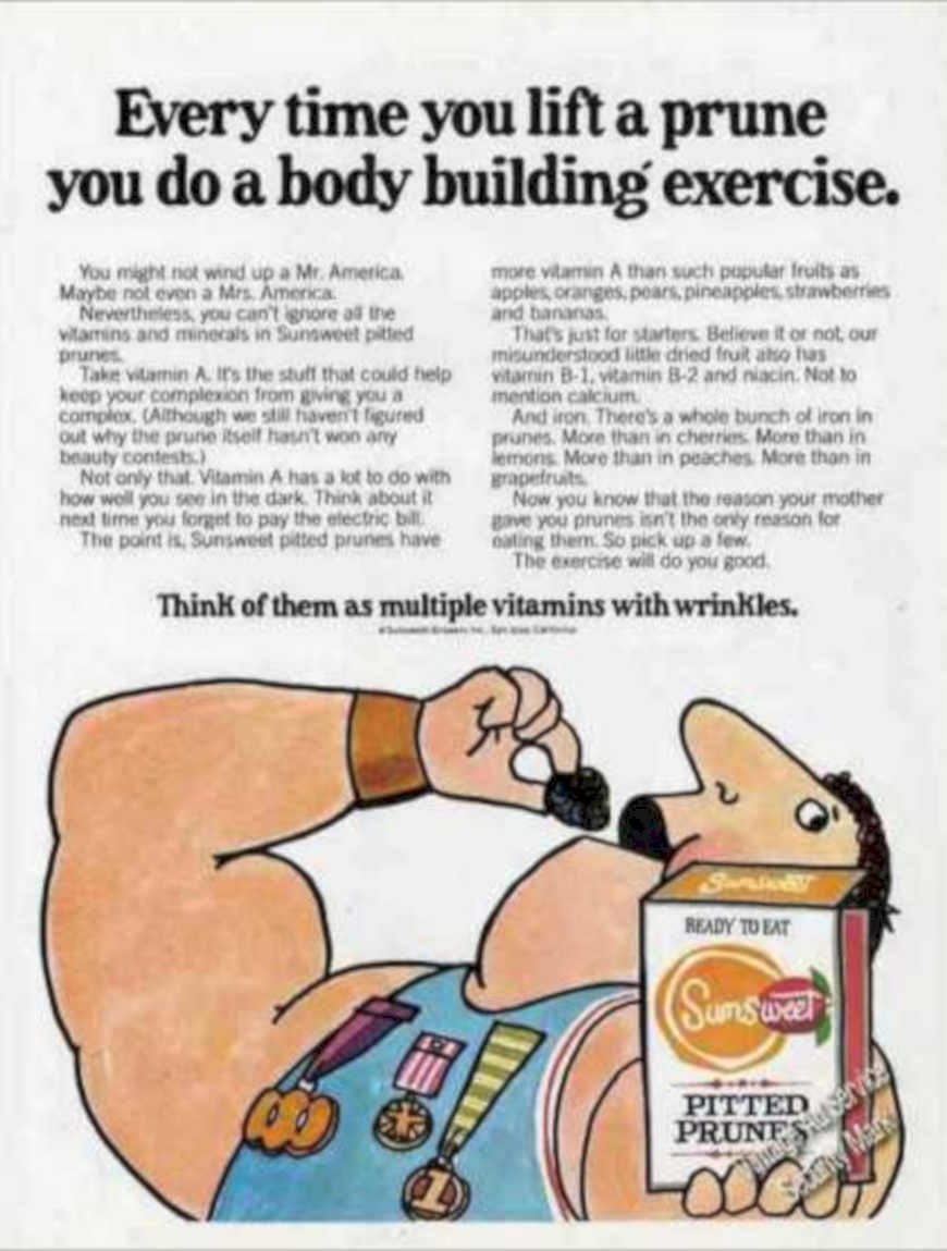 Muscular Prunes Exercise Vintage Retro Advert Ads A4 Photo Print