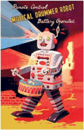 Musical Drummer Robot Vintage Retro Advert Ads A4 Photo Print