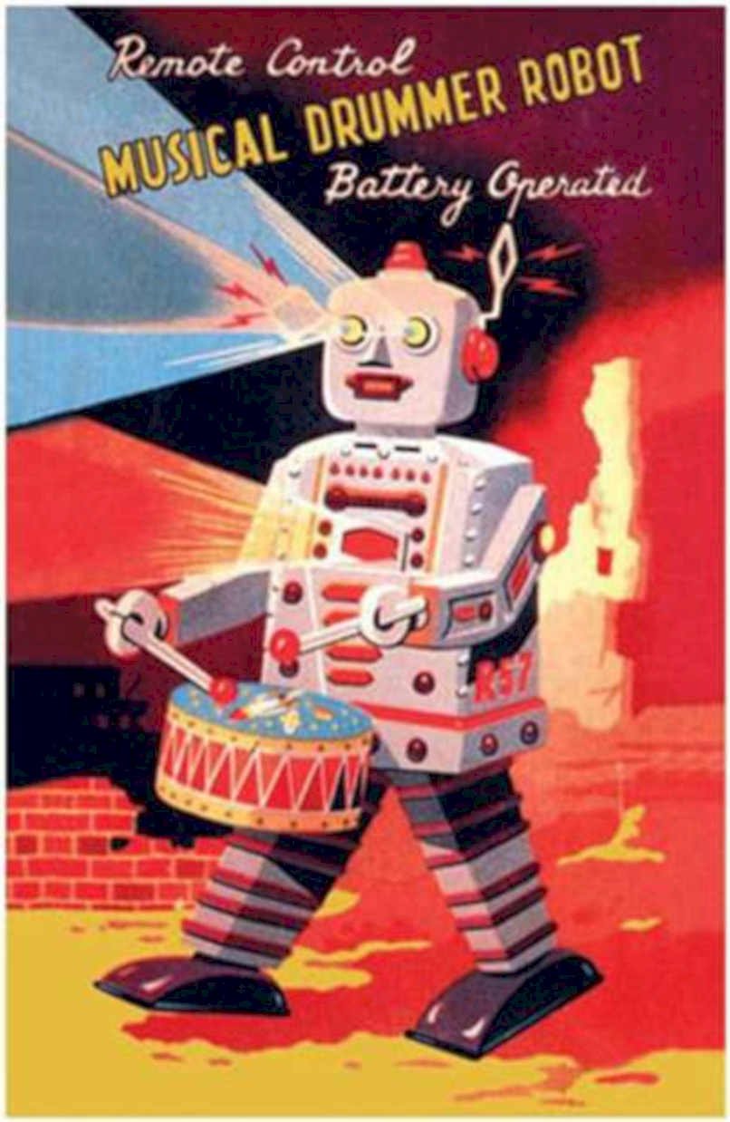 Musical Drummer Robot Vintage Retro Advert Ads A4 Photo Print