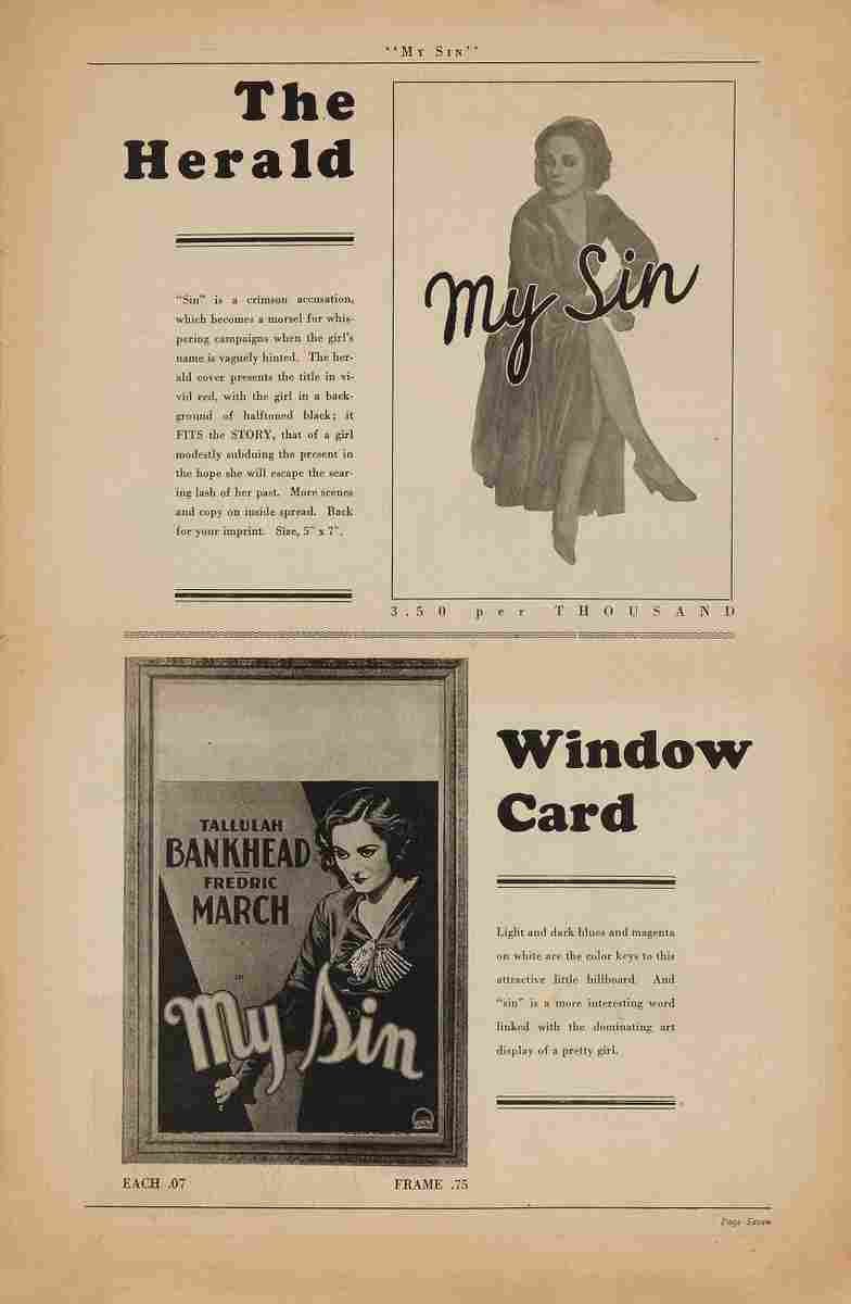 My Sin 1931 03  film star poster A4 Photo Print