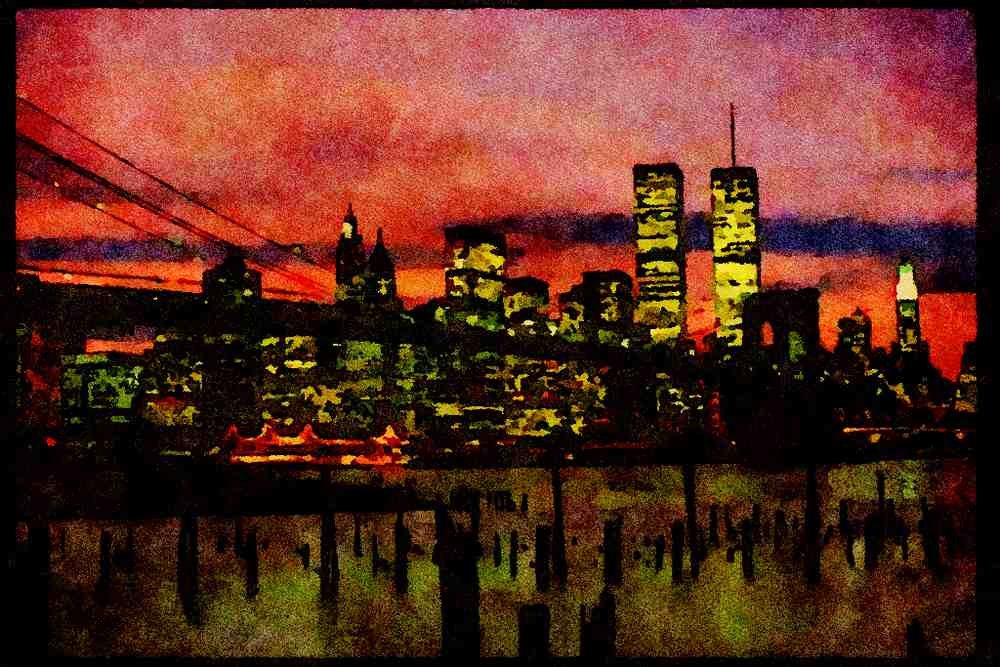 NY New York USA 244025 Downtown And Brooklyn Bridge A4 Limited Edition Watercolour Print