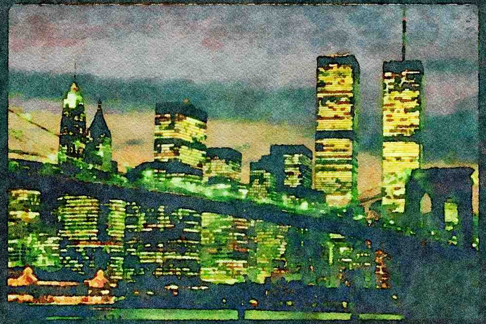 NY New York USA 244032 Downtown, Brooklyn Bridge A4 Limited Edition Watercolour Print