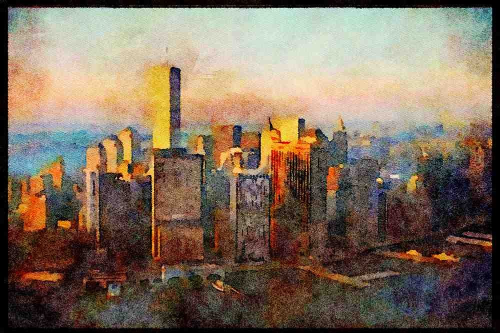 NY New York USA 244059 Manhattan, Downtown Aerial A4 Limited Edition Watercolour Print