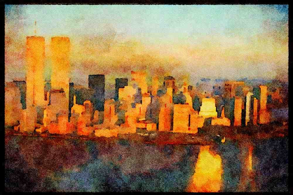 NY New York USA 244060 Manhattan, Downtown Aerial A4 Limited Edition Watercolour Print