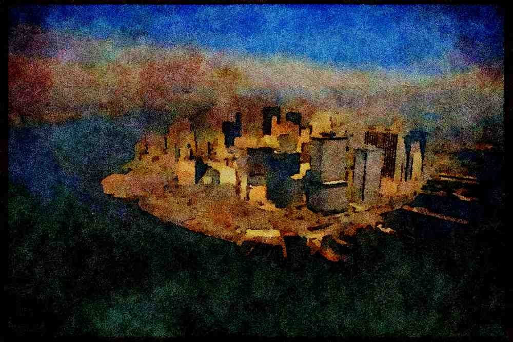 NY New York USA 244065 Manhattan, Downtown Aerial A4 Limited Edition Watercolour Print